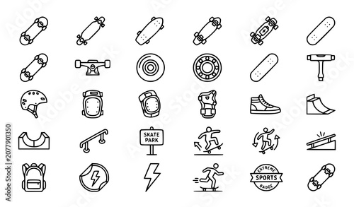 Φωτογραφία Skateboard Outline Icon Set Editable Vector Collection for Skateboarding and Ext