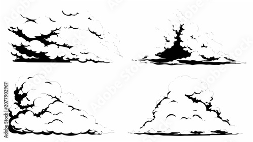 Bild auf Leinwand Cloud formations silhouette set black and white vector graphics against a white