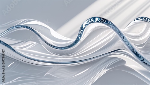Elegant Abstract Background with Flowing Silver and Blue Curvilinear Waves. Modern Glossy Liquid Form with Smooth Reflective Lines.