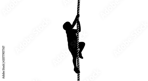 Fotografie Silhouette of Athlete Climbing Rope on White Background.