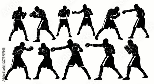 Konstfotografi Silhouette of a Boxer Throwing Various Punches.