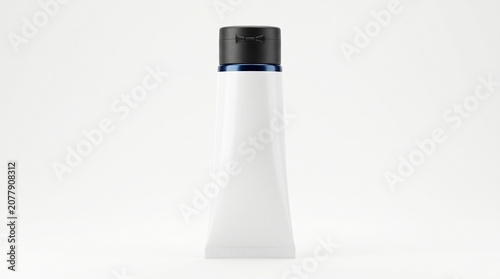 Blank white cosmetic tube with black cap isolated on white background