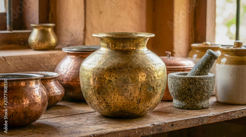 Karaikudi Chettinad style, Chettinad culture, Chettinad kitchen, Chettinad kitchen vessels, copper vessels, bronze vessels, brass vessels, antique cookware, heritage cookware, traditional kitchen ware