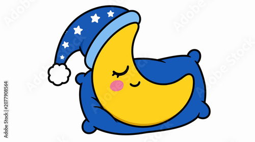 Sleepy Moon Character Wearing Pajama Hat.