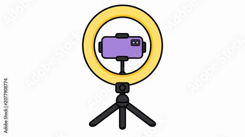 Smartphone on a tripod stand.