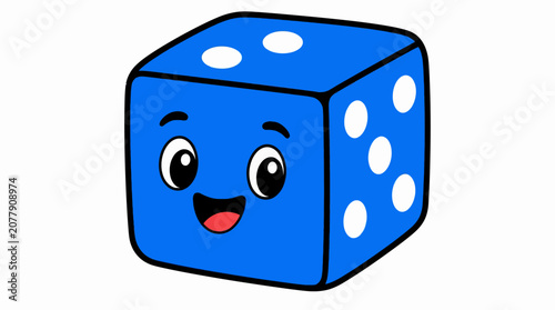 Smiling Blue Cartoon Dice Game Piece.