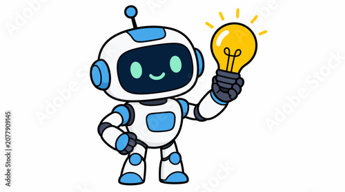 Smiling Robot Holding Light Bulb.