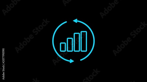 Animated bar chart graph with circular arrows on black background animation data analysis