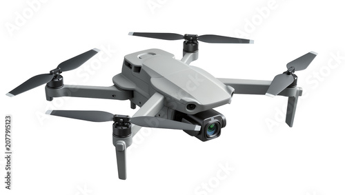 Bild auf Leinwand Compact grey drone with camera and propellers, isolated on transparent backgroun