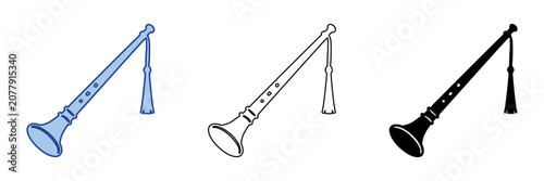 Tableau sur toile Traditional wind instrument with a flared bell and decorative tassel, shown in m