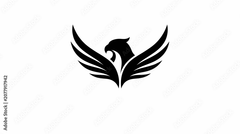 Obraz premium Flying eagle wings spreading logo design, majestic falcon phoenix bird vector icon