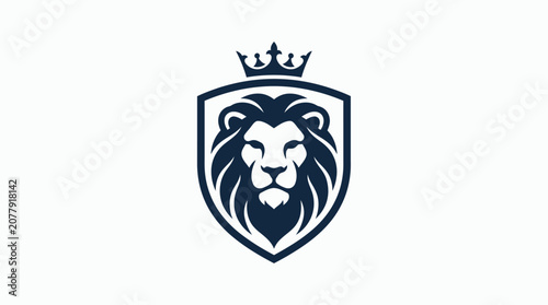 Obraz na plátně Royal crowned lion head shield logo design, premium luxury heraldic crest vector