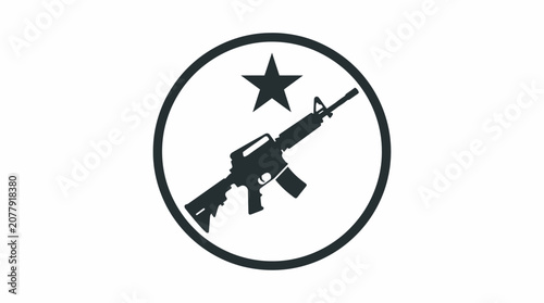 Canvastavla Tactical assault rifle inside circular star logo, military force weapon vector i