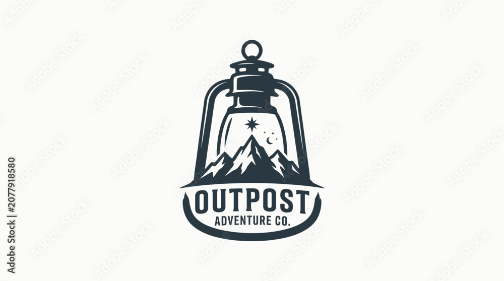 Fototapeta premium Outpost Adventure Co Vintage Camping Lantern Emblem Logo
