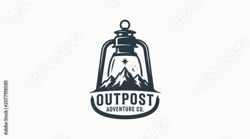 Fotografie Outpost Adventure Co Vintage Camping Lantern Emblem Logo