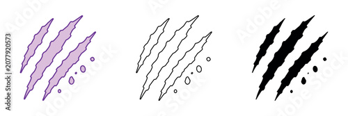 Εκτύπωση καμβά Set of three claw marks in different styles, representing danger and wildness
