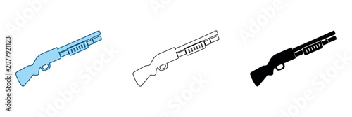 Photos Classic pump-action shotgun depicted in three distinct graphic styles