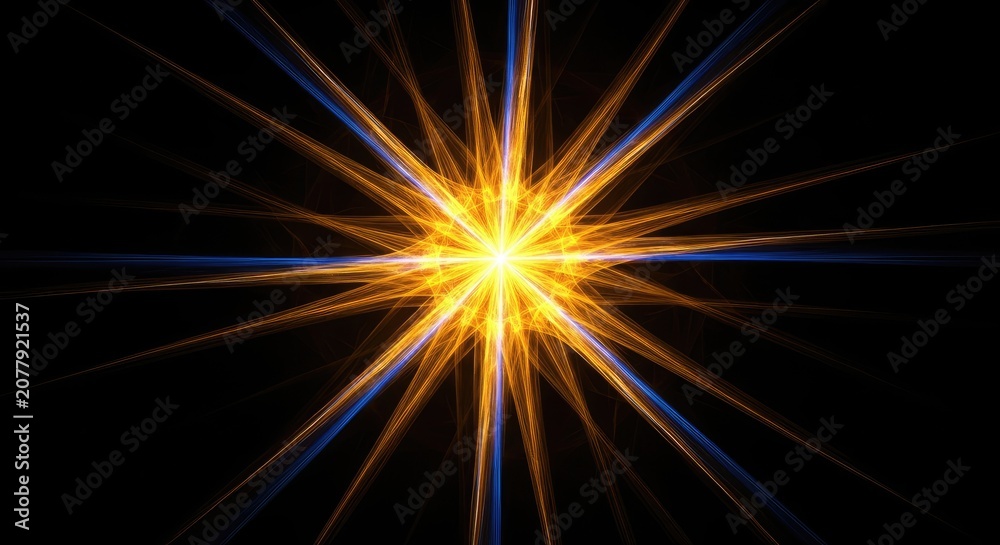 Fototapeta premium Vibrant Starburst Light Rays on Black Background.