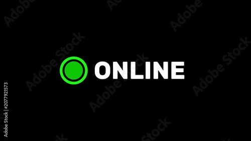A clean dark animated screen featuring a small green glowing dot beside the white ONLINE text confirming an active live network connection