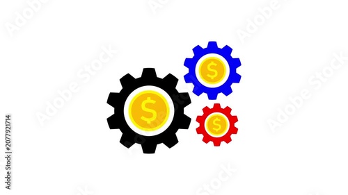 Gear symbol with dollar sign financial concept. Animated gear icon with dollar sign representing business, finance. Future of Digital Finance. FINANCIAL TECHNOLOGY. 4k