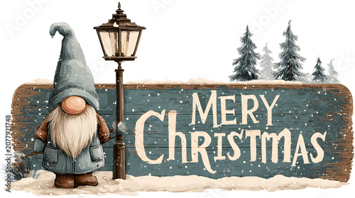 Christmas Gnome with Wooden Merry Christmas Sign