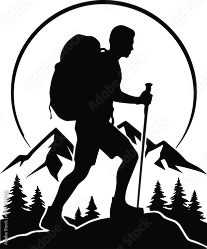 Mountain Hiker Adventure Silhouette Vector Icon
