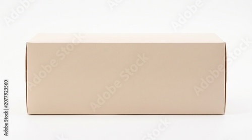 A plain, rectangular, light beige cardboard box isolated on white background