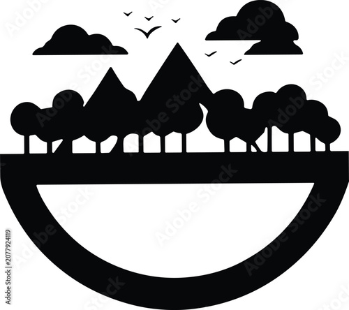 Nature Landscape with Mountains and Trees Silhouette Vector