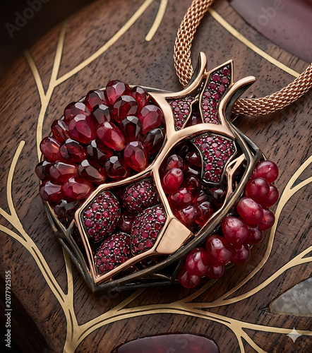 Luxury Pomegranate Gemstone Pendant Necklace with Rose Gold Design