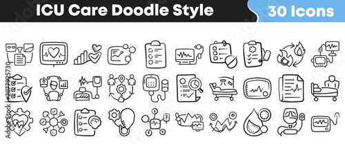 Bild auf Leinwand Hand drawn doodle style medical icons for intensive care units