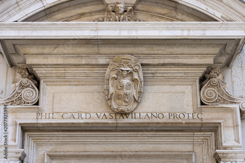 Decorative facade of gothic Basilica of the Holy House (Basilica della Santa Casa), Loreto, Italy