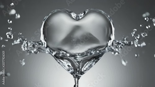 A Beautiful Heart Shape Formed by Crystal Clear Water Splashing Against a Soft Gray Gradient Background Representing Love and Purity