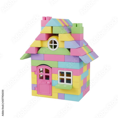 Colorful paper house craft with windows and roof