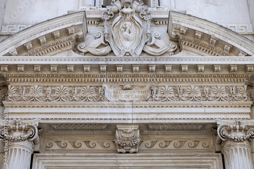 Decorative facade of gothic Basilica of the Holy House (Basilica della Santa Casa), Loreto, Italy