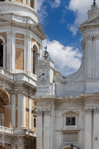 Decorative facade of gothic Basilica of the Holy House (Basilica della Santa Casa), Loreto, Italy