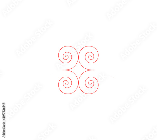 Symmetrical Four Spiral Red Line Art Geometric Vector Ornament