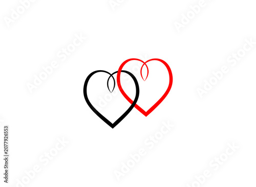Interlocking Black and Red Line Art Hearts Vector Graphic