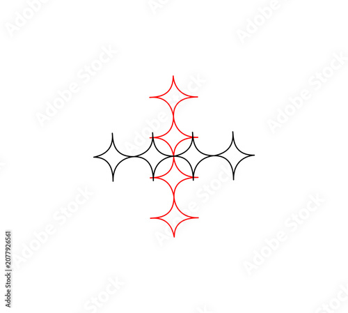 Symmetrical Cross Black and Red Star Line Art Vector Graphic