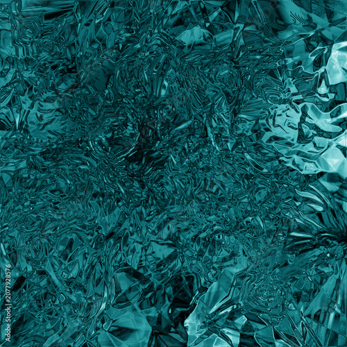 Abstract shimmering turquoise metallic texture with deep shadows and bright highlights.