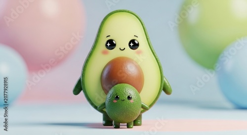 Smiling avocado character with small baby pit.