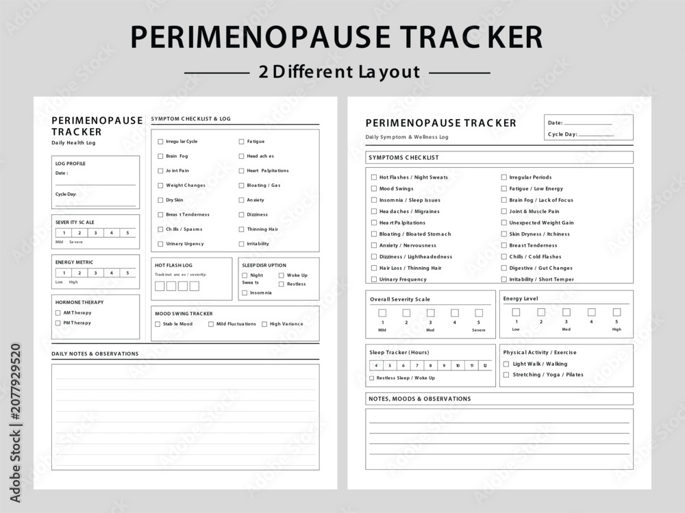Fototapeta premium Perimenopause Symptom and Daily Wellness Tracker Planner Templates. Three Different Layout Vector Illustrations.