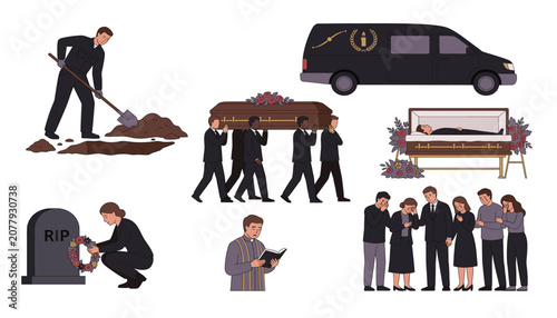 фотографія Funeral service and mourning ceremony concepts vector illustration collection