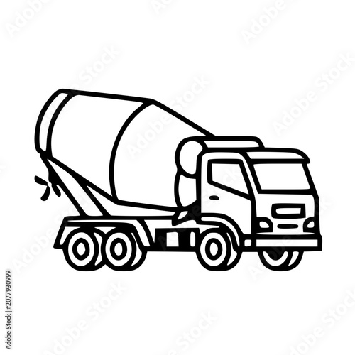 Принти на полотні Side view illustration of cement mixer truck transporting construction material