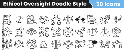 Obraz na plátně Set of thirty hand drawn ethical oversight icons in doodle style