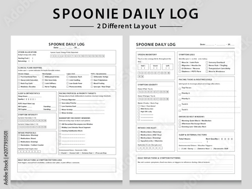 Chronic Illness Daily Symptom and Energy Management Log Templates. Three Different Layout Vector Illustrations.