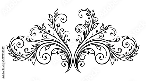 Photos Ornate floral design element with swirling leaves and tendrils.