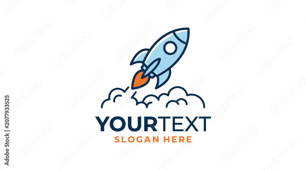 Naklejka premium Minimalist vector illustration of a stylized rocket ship launching upwards with thick blue line art