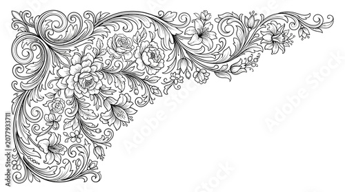 Intricate floral design with swirling patterns.