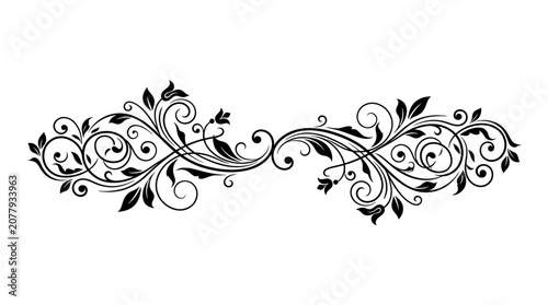 Black and white floral design element.