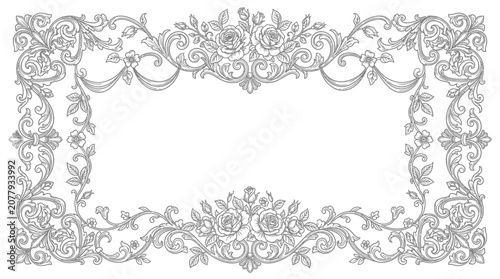 Intricate floral ornamental frame design element.